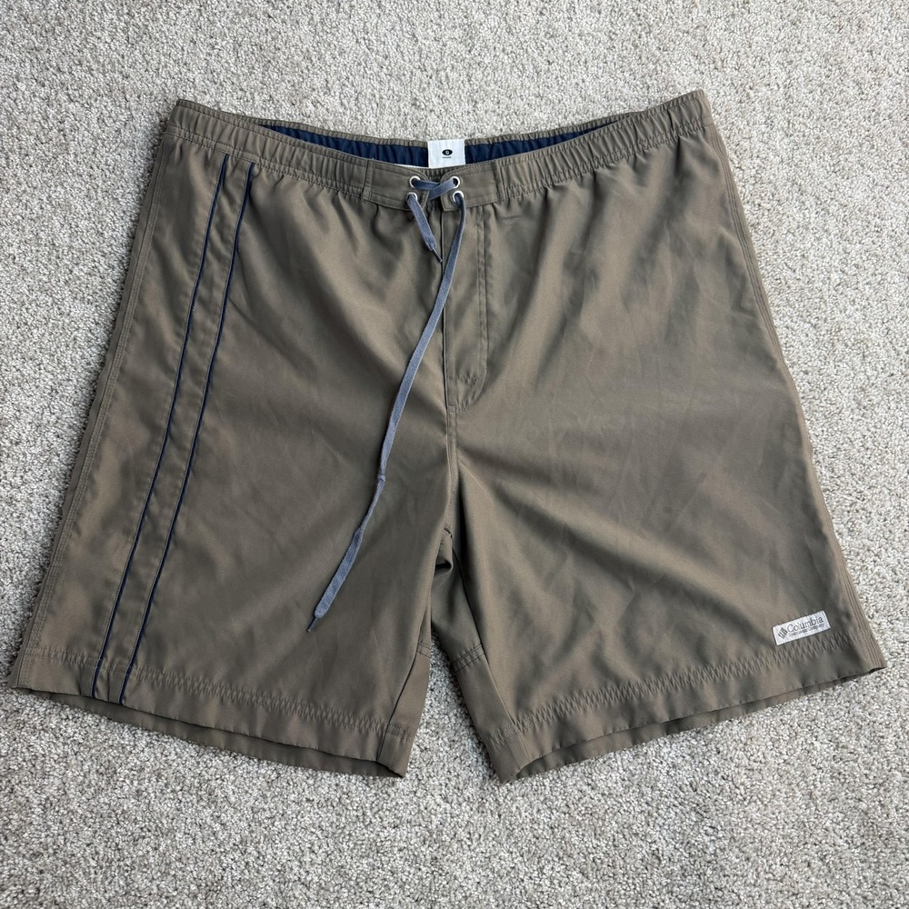 Vintage Columbia Swim Shorts Mens Large Brown Elastic Drawstring Lined Trunks